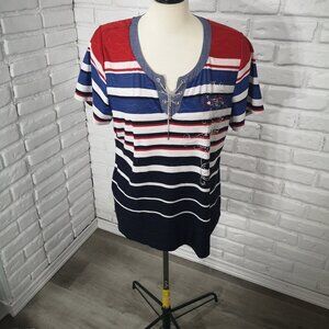 Unbranded Ladies Size XL Navy White Red w/ Silver Tone Chain Top